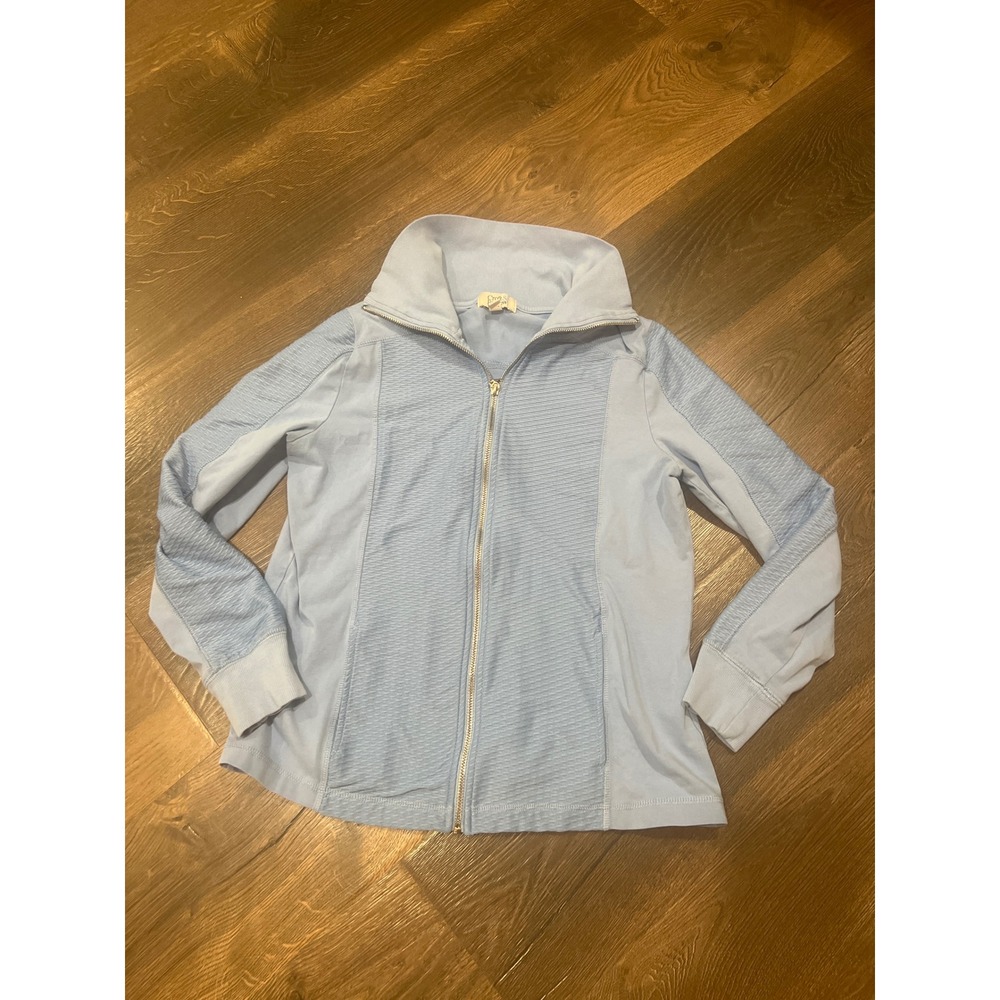 Croft & Barrow Womens Baby Blue Mixed Media Full Zip Mock Neck Jacket Medium